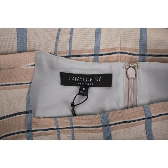 Lafayette 148 New York Womens Filmore Plaid Jojo Sheath Dress Sz 6 Tan Blue NWT - Picture 9 of 9